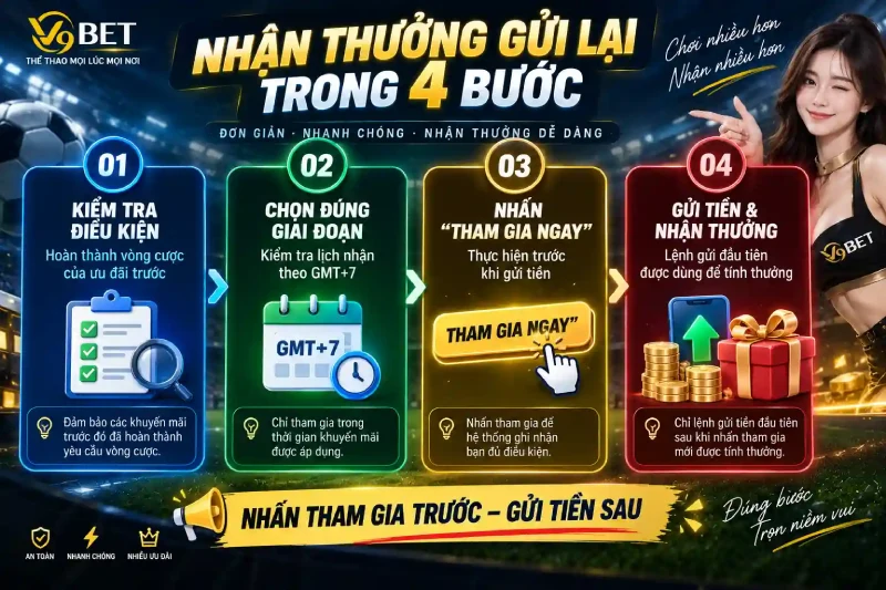Cách nhận thưởng Khuyến mãi Thể thao V9BET tháng 9-2026 trong 4 bước